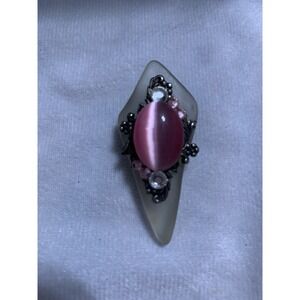 Brooch Or Pendant Faux Gemstones Cateye Pink cabochon Center Vintage